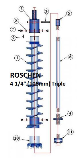 Triple Key Tugas berat Berongga Stem Auger 4 1 / 4inch